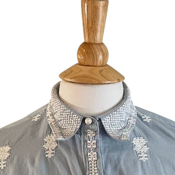Khaadi Cotton Light Blue Embroidered Button Down 3/4 Sleeve Shirt Size 10 - Picture 2 of 11